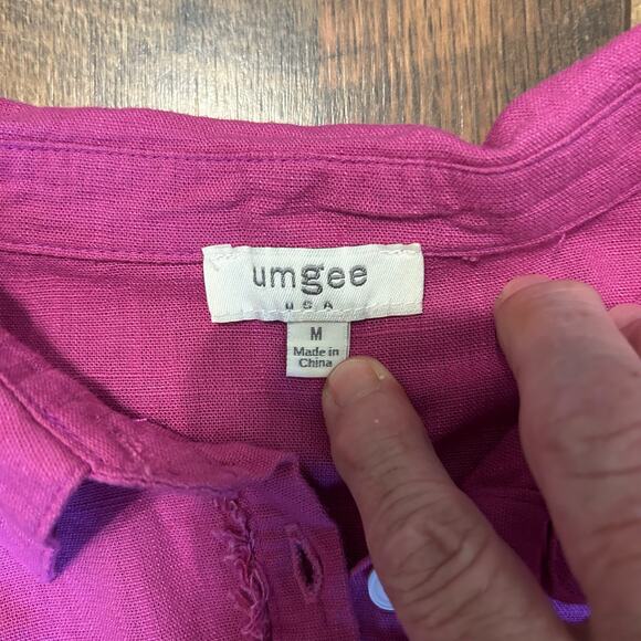 Umgee Linen Blend Top SZ M Women Raw Frayed Hem Fuchsia Boho Beach Lagenlook - Picture 8 of 8